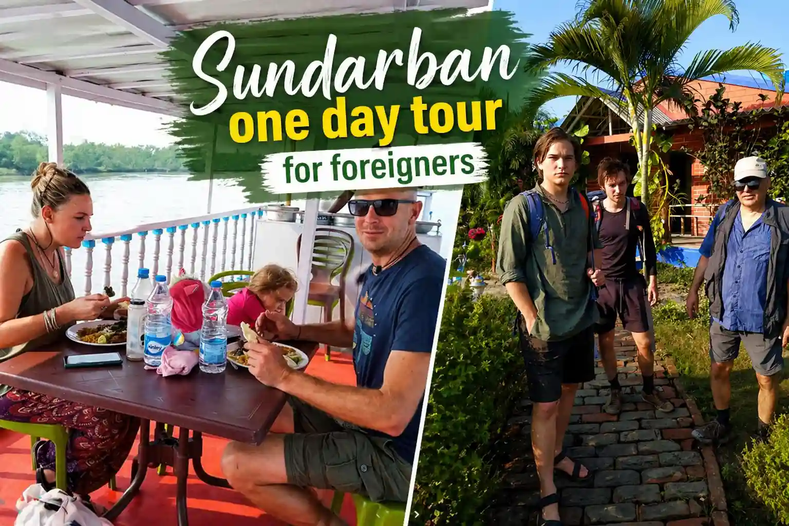 Foreign tourists enjoying lunch duringsundarban one day tour for foreigners